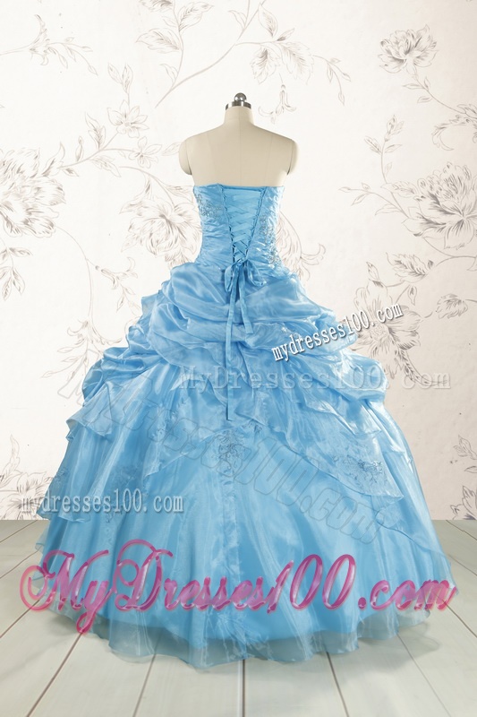 2016 Aqua Blue Hot Sale Appliques Quinceanera Dresses
