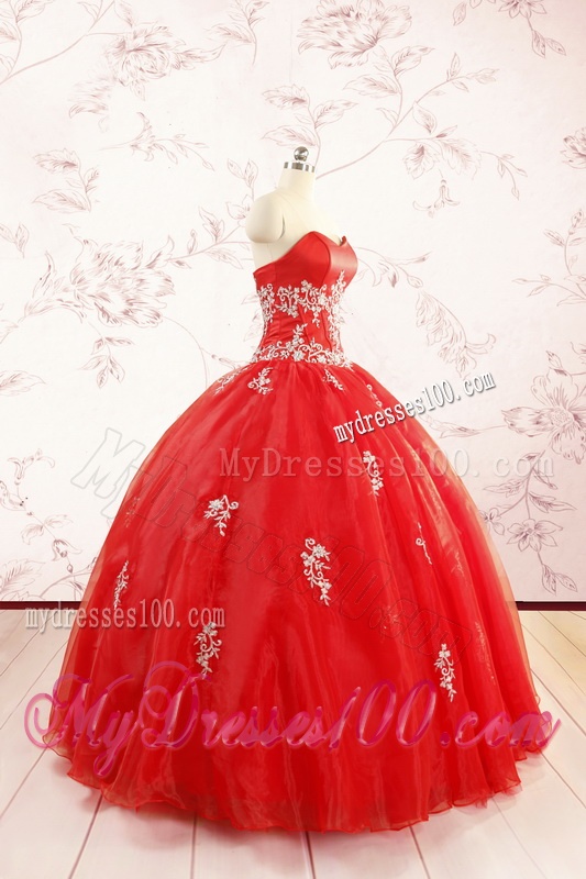 2016 Ball Gown Sweetheart Appliques Quinceanera Dresses in Red