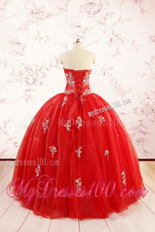 2016 Ball Gown Sweetheart Appliques Quinceanera Dresses in Red