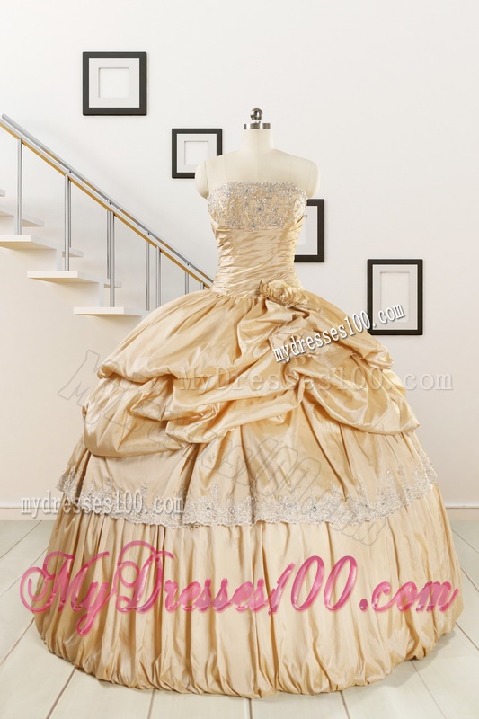 2016 Brand New Champagne Quinceanera Dresses with Appliques