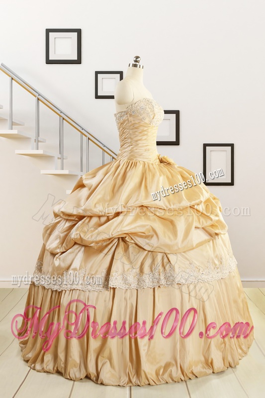 2016 Brand New Champagne Quinceanera Dresses with Appliques