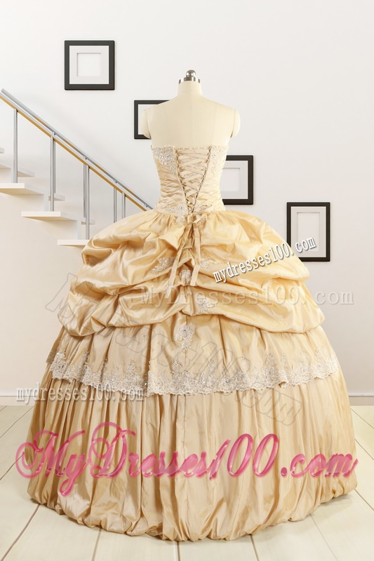 2016 Brand New Champagne Quinceanera Dresses with Appliques