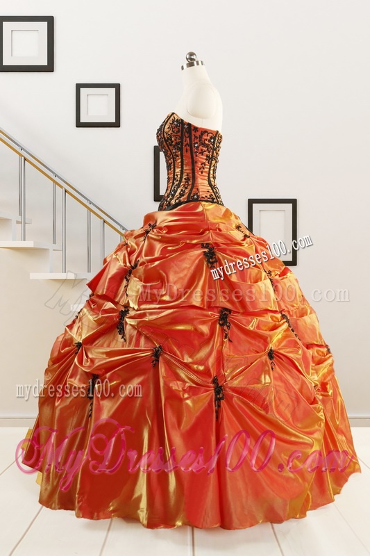 2016 Cheap Appliques Quinceanera Dresses in Orange Red and Black