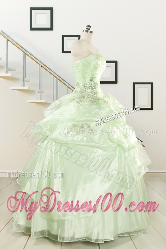 2016 Cheap Beading Strapless Yellow Green Quinceanera Gowns