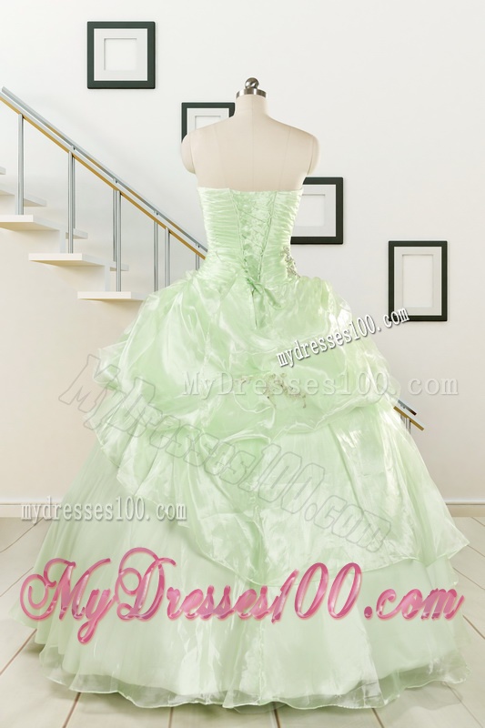 2016 Cheap Beading Strapless Yellow Green Quinceanera Gowns
