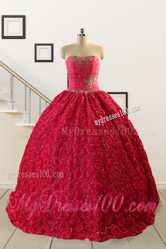 2016 Customize Special Fabric Beading Sweet 16 Dress in Coral Red
