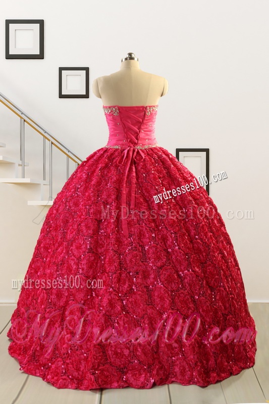 2016 Customize Special Fabric Beading Sweet 16 Dress in Coral Red