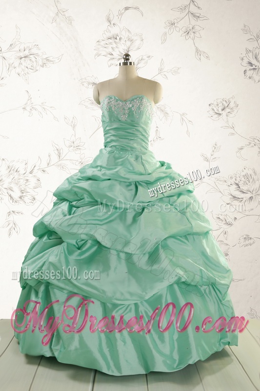 2016 Luxurious Apple Green Quinceanera Dress with Beading and Pick Up
