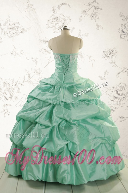 2016 Luxurious Apple Green Quinceanera Dress with Beading and Pick Up