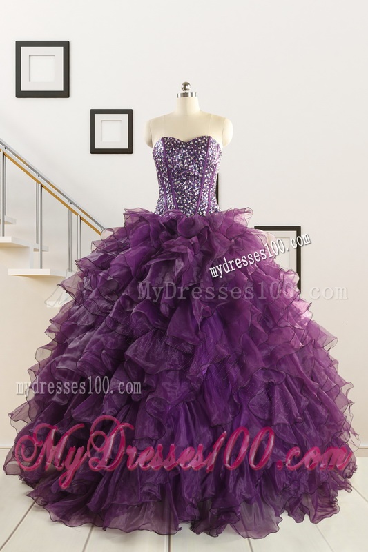 2016 Luxurious Beading and Ruffles Quinceanera Dresses in Purple
