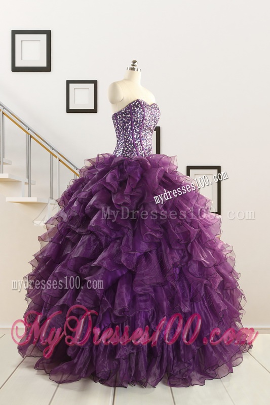 2016 Luxurious Beading and Ruffles Quinceanera Dresses in Purple