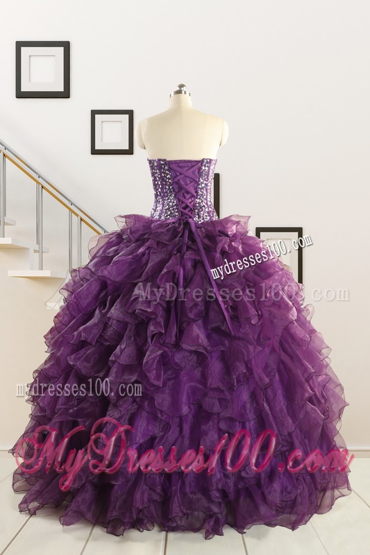 2016 Luxurious Beading and Ruffles Quinceanera Dresses in Purple