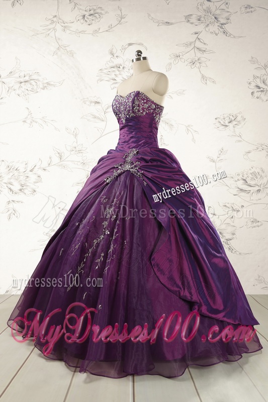 2016 Modern Purple Sweetheart Appliques Quinceanera Dresses