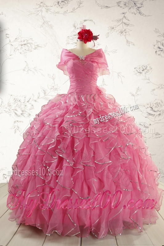 2016 Pretty Beading Quinceanera Dresses in Rose Pink