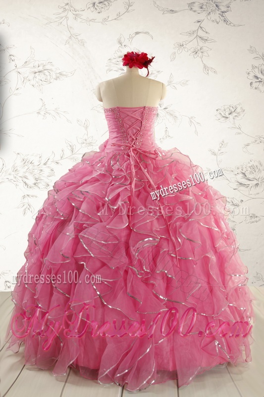 2016 Pretty Beading Quinceanera Dresses in Rose Pink