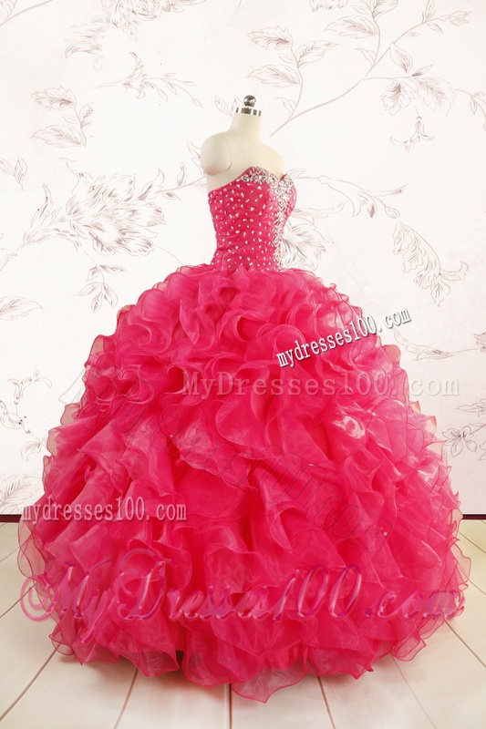 2016 Pretty Beading Sweet 15 Dresses in Hot Pink