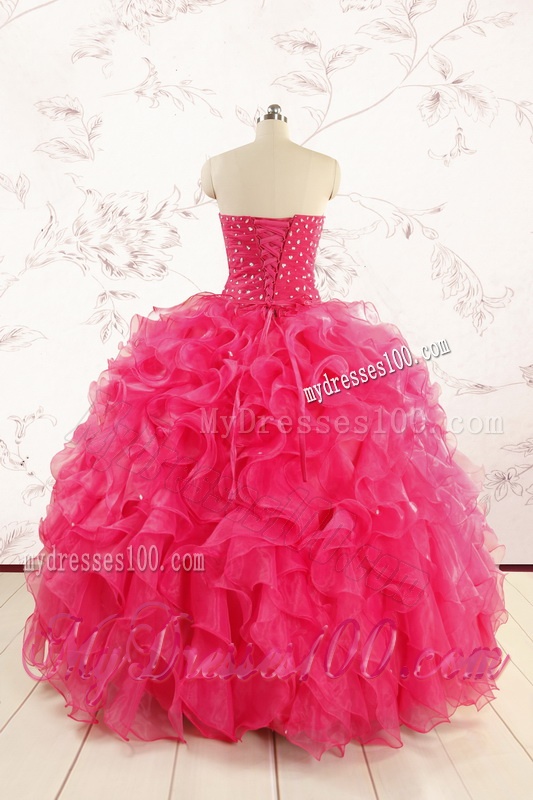 2016 Pretty Beading Sweet 15 Dresses in Hot Pink