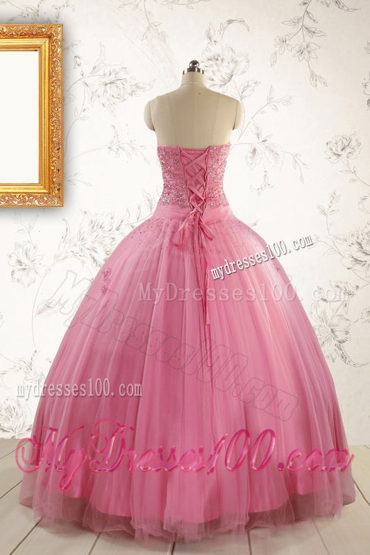 2016 Pretty Pink Quinceaneras Dresses with Appliques and Beading