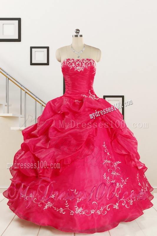2016 Pretty Sweetheart Embroidery Quinceanera Dress in Hot Pink