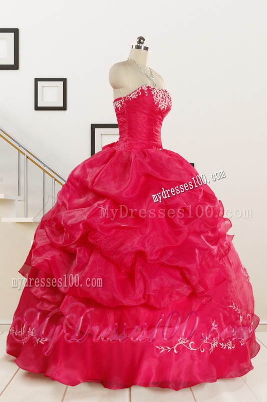2016 Pretty Sweetheart Embroidery Quinceanera Dress in Hot Pink