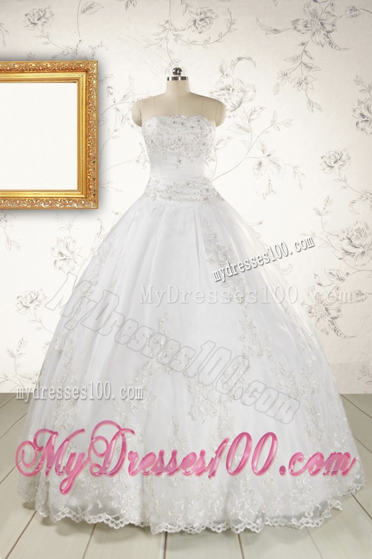 2016 Puffy Appliques Quinceanera Dress in White