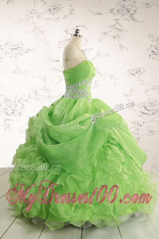 2016 Puffy Strapless Appliques Quinceanera Dresses in Spring Green