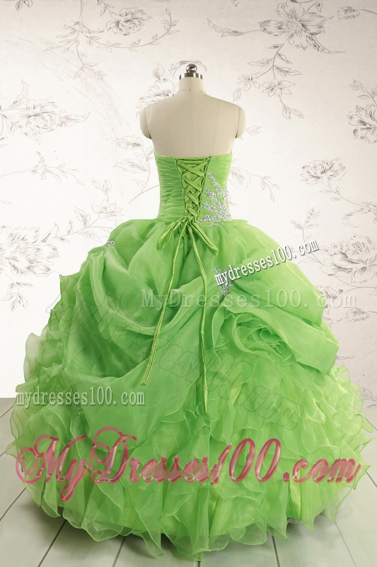 2016 Puffy Strapless Appliques Quinceanera Dresses in Spring Green