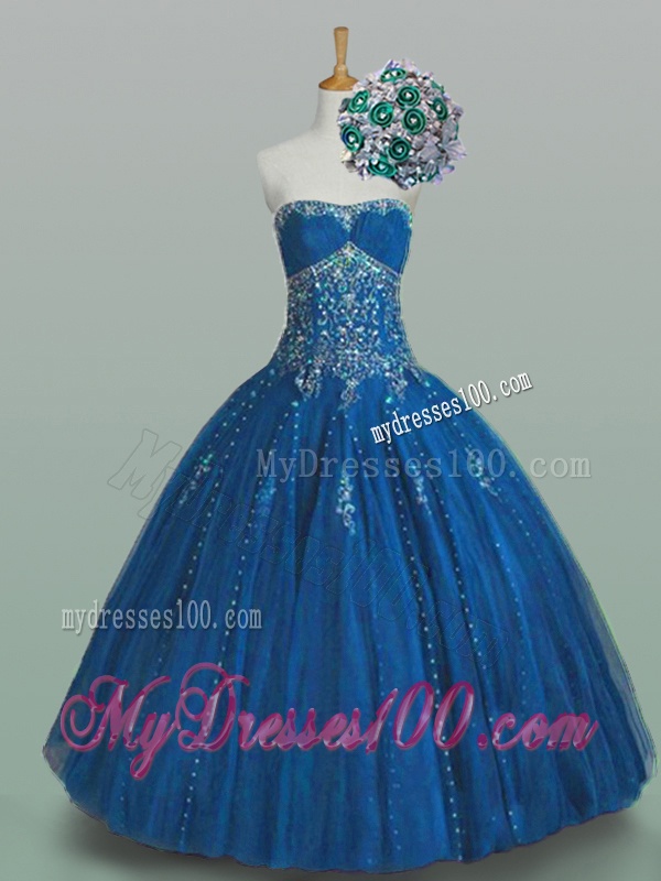 2016 Romantic Strapless Beaded Quinceanera Gowns in Tulle
