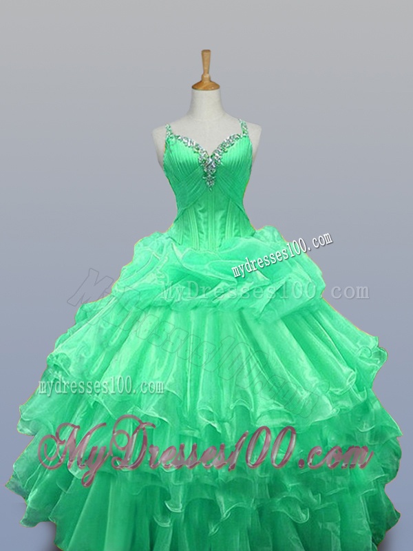 2016 Straps Quinceanera Dresses with Beading and Ruffled Layers