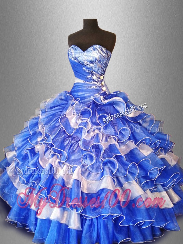 2016 Sweet Beaded and Ruffles Quinceanera Gowns in Organza