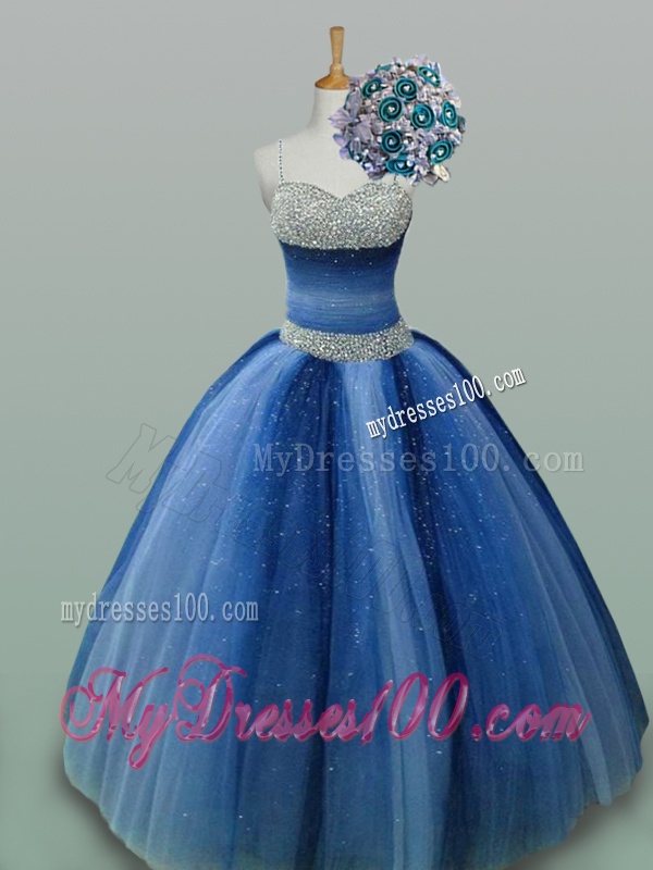 2016 Sweet Spaghetti Straps Beaded Quinceanera Dresses in Tulle