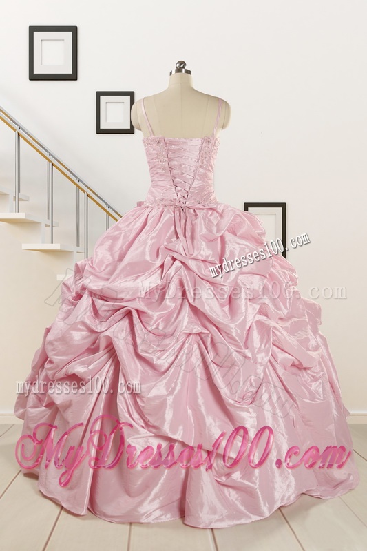 2016 Sweet Spaghetti Straps Beading Pink Quinceanera Dresses