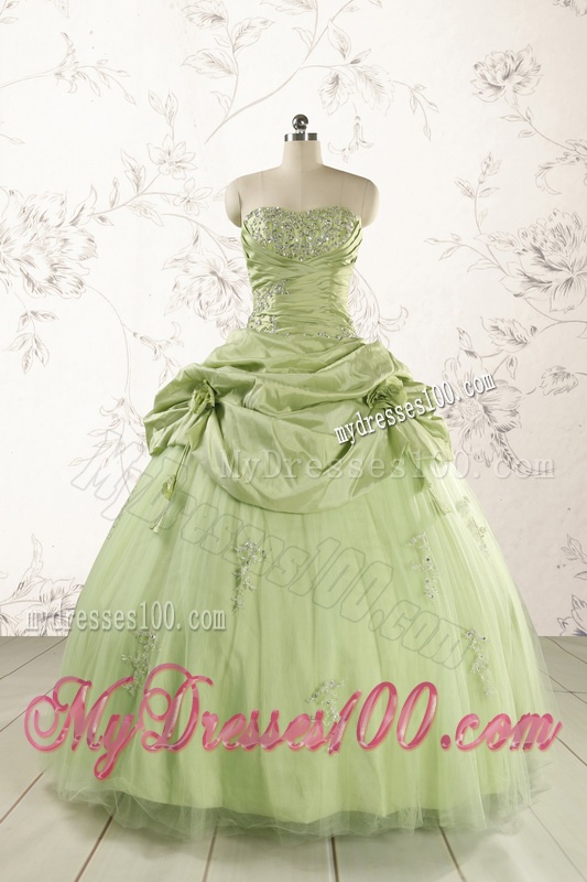 2016 Sweetheart Beading Quinceanera Dress in Yellow Green