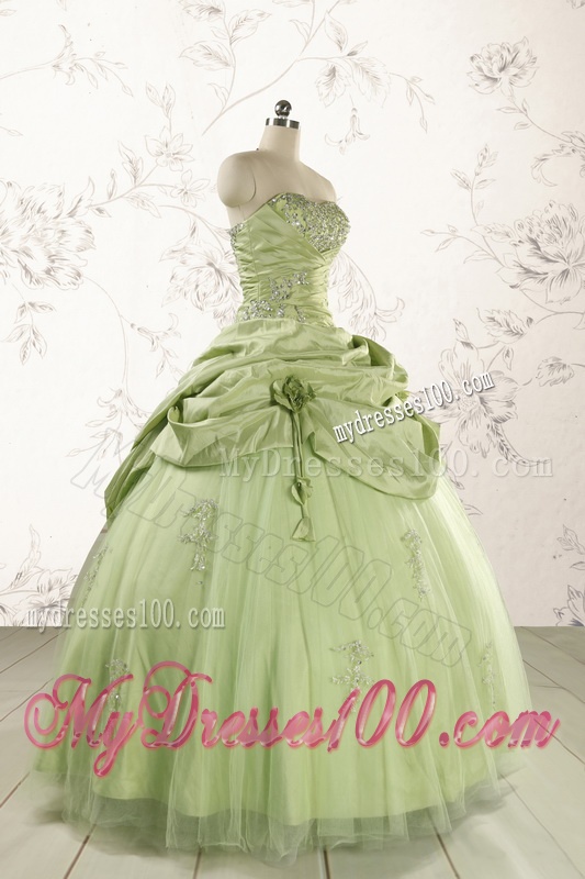 2016 Sweetheart Beading Quinceanera Dress in Yellow Green
