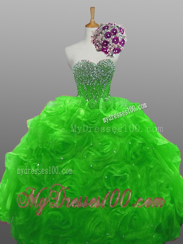 2016 Sweetheart Quinceanera Dresses with Beading and Rolling Flowers