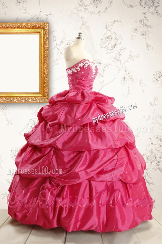 Appliques 2016 Hot Pink Quinceanera Dresses with Lace Up