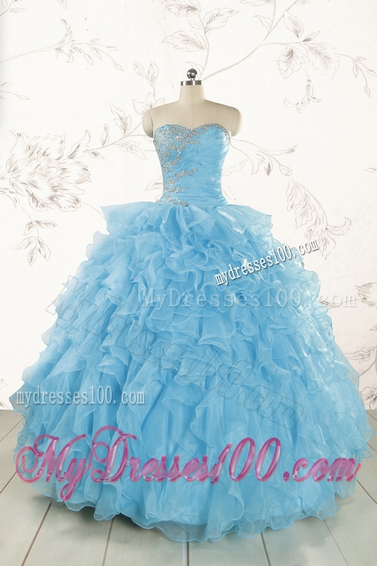 Baby Blue 2016 Prefect Quinceanera Dresses with Beading and Ruffles
