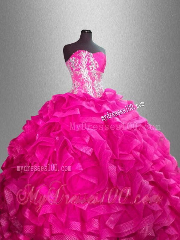 Beaded and Ruffles Discount Sweet 16 Gowns with Sweetheart