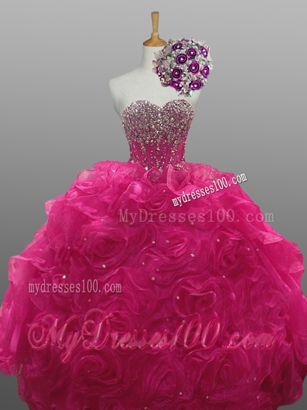 Beading and Rolling Flowers Sweetheart Quinceanera Dresses for 2016