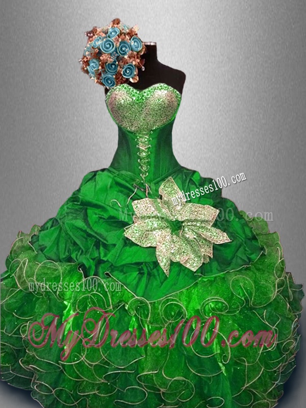 Best Selling Green Quinceanera Dresses with Sequins and Ruffles