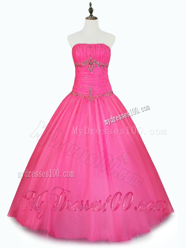 Cheap Strapless Hot Pink Quinceanera Dresses with Beading