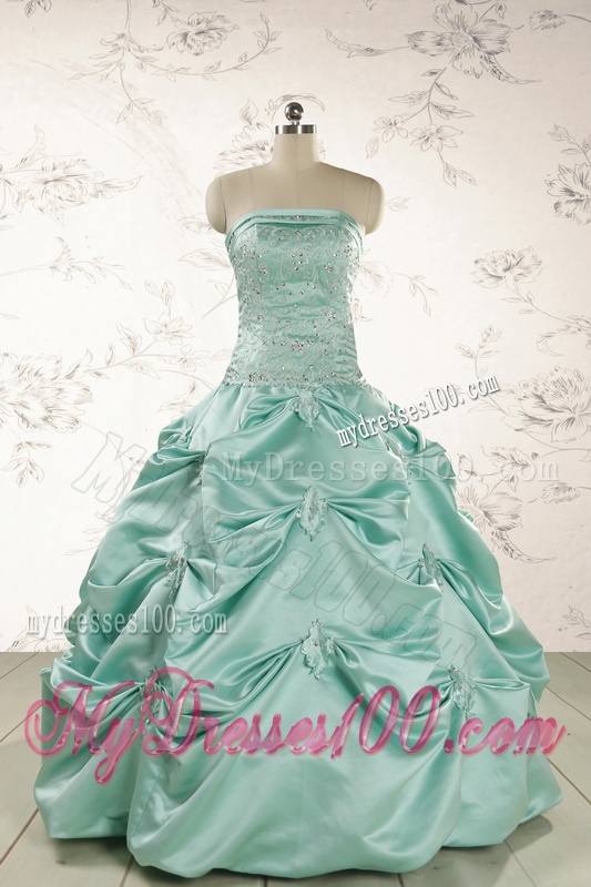 Cheap Turquoise Quinceanera Dresses with Appliques