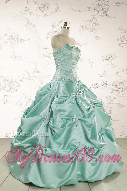Cheap Turquoise Quinceanera Dresses with Appliques