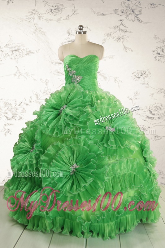 Classical Green Quinceanera Dresses with Appliques and Ruffles for 2016
