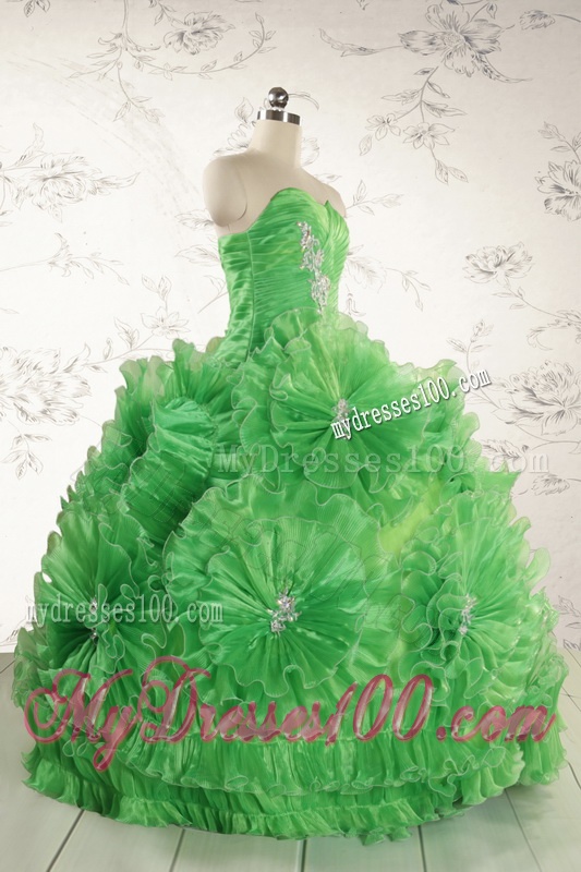 Classical Green Quinceanera Dresses with Appliques and Ruffles for 2016