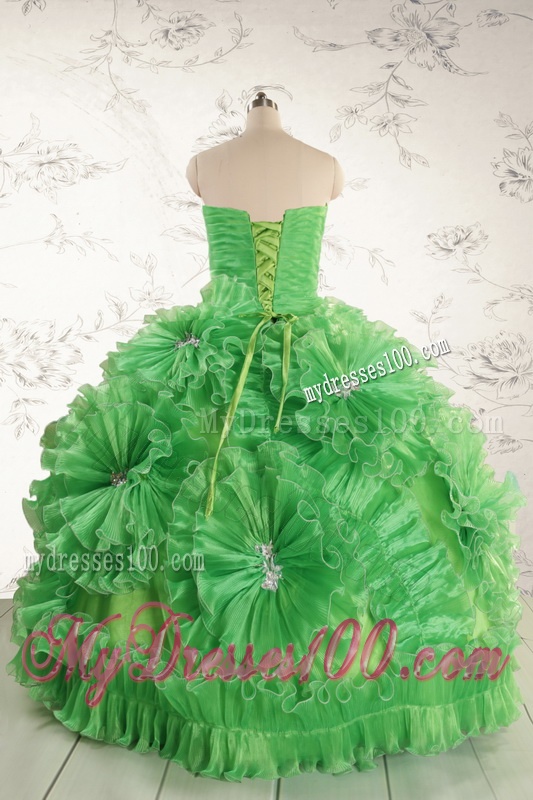 Classical Green Quinceanera Dresses with Appliques and Ruffles for 2016