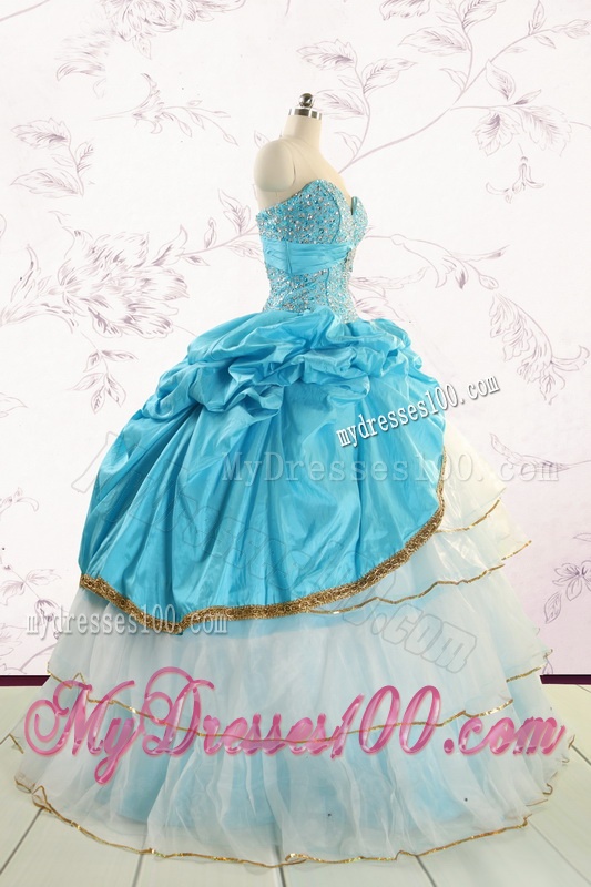 Custom Made Sweetheart Aqua Blue Quinceanea Dresses with Beading