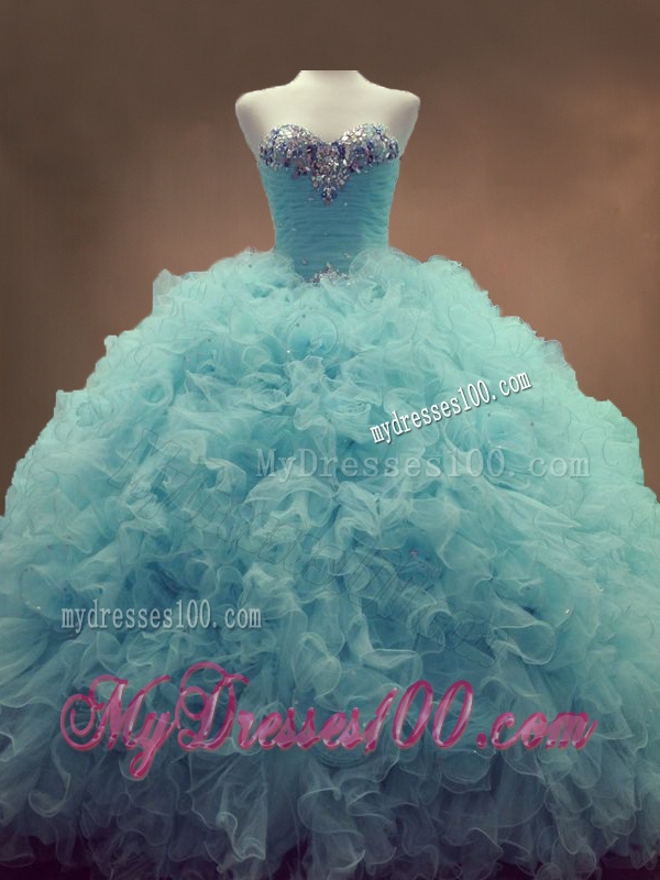 Discount Beaded and Ruffles Quinceanera Gowns in Light Blue