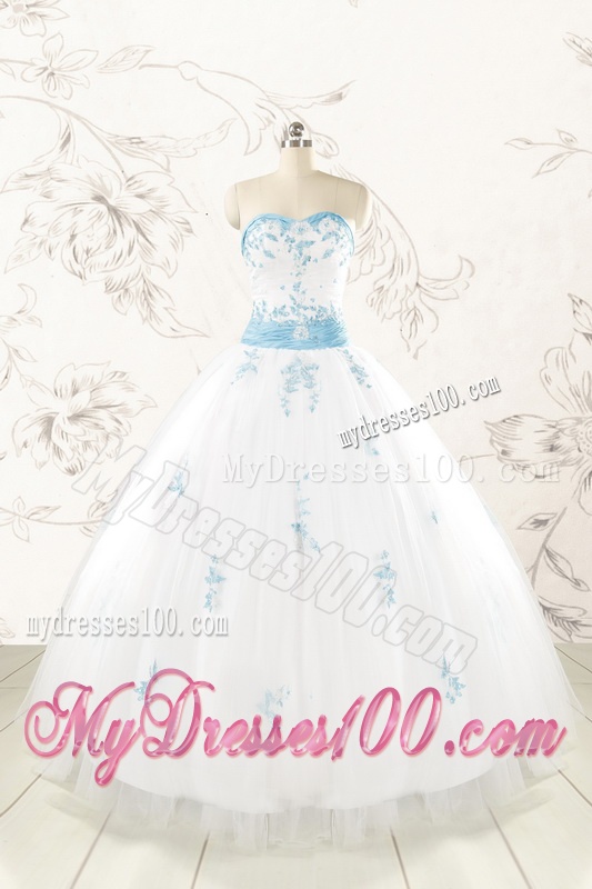 Discount White Quinceanera Dresses with Appliques for 2016
