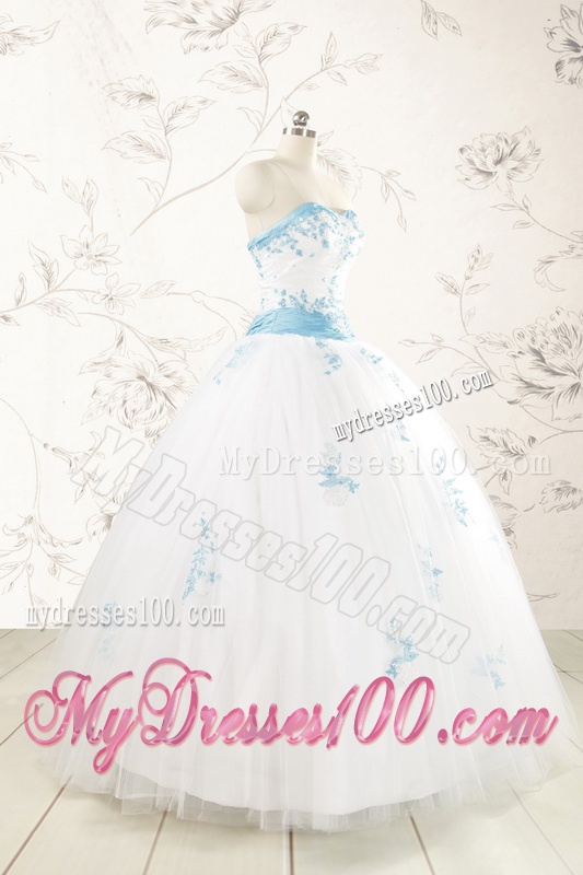 Discount White Quinceanera Dresses with Appliques for 2016
